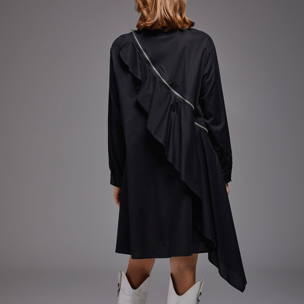 Vor Nisantasi NWOT asymmetrical black white button down ruffle zip shirt dress L - Picture 4 of 16